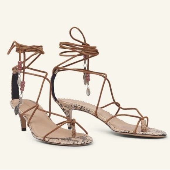 Isabel Marant Anira Sandal leather snake skin embossed natural color kitten heel - Picture 1 of 12